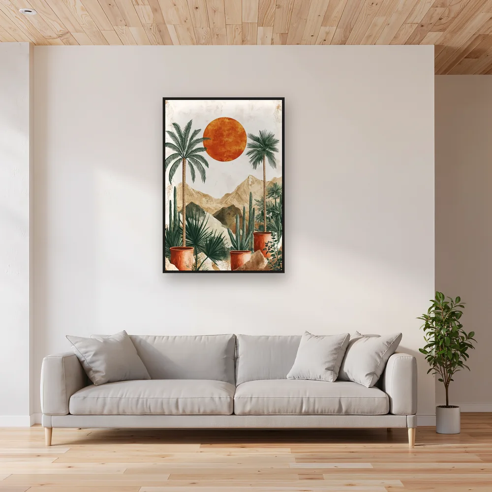 Oasi di palme in vaso e montagne desertiche Diamond Painting – Soggiorno