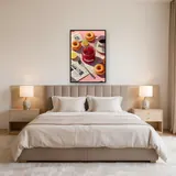 Hausgemachte Erdbeermarmelade, Donuts und Kaffee Diamantmalerei – Schlafzimmer