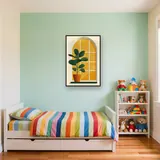 Minimalistische groene plant voor het raam Diamond Painting – Kinderkamer