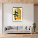 Minimalistische groene plant voor het raam Diamond Painting – Woonkamer