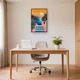 Scala di piastrelle blu al tramonto sul mare Diamond Painting – Studio