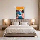 Scala di piastrelle blu al tramonto sul mare Diamond Painting – Camera