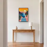 Scala di piastrelle blu al tramonto sul mare Diamond Painting – Ingresso