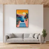 Scala di piastrelle blu al tramonto sul mare Diamond Painting – Soggiorno