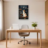 Weißer und rötlicher Kater beobachtet die Nacht am Fenster – Diamond Painting – Büro