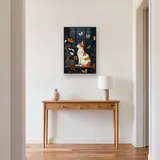 Weißer und rötlicher Kater beobachtet die Nacht am Fenster – Diamond Painting – Flur
