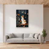Weißer und rötlicher Kater beobachtet die Nacht am Fenster – Diamond Painting – Wohnzimmer