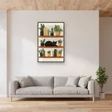 Gatto nero addormentato su mensola di libri e cactus Diamond Painting – Soggiorno