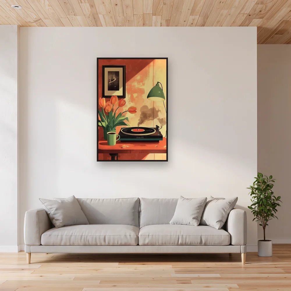 Giradischi vintage e tulipani arancioni Diamond Painting – Soggiorno