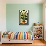 Pianta d'appartamento verde davanti alla finestra ad arco Diamond Painting – Cameretta