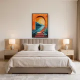 Arco arancione vista mare e montagna al tramonto - Diamond Painting – Camera