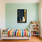 Gatto bianco alla finestra davanti al tramonto - Diamond Painting – Cameretta