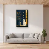 Gatto bianco alla finestra davanti al tramonto - Diamond Painting – Soggiorno