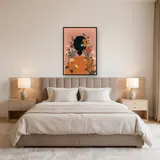 Donna di spalle con maglione arancione e fiori tra i capelli Diamond Painting – Camera