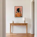 Donna di spalle con maglione arancione e fiori tra i capelli Diamond Painting – Ingresso