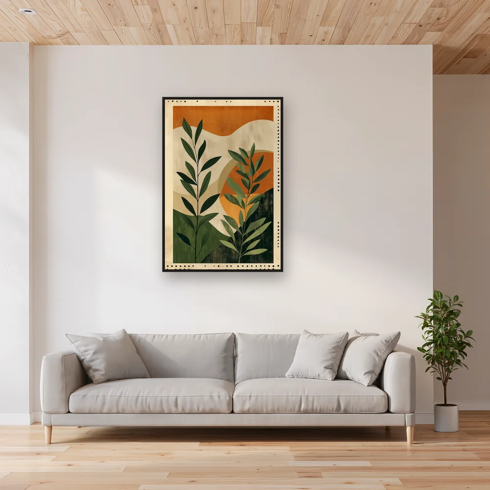 Abstracte bladeren en zon in boho-stijl Diamond Painting – Woonkamer