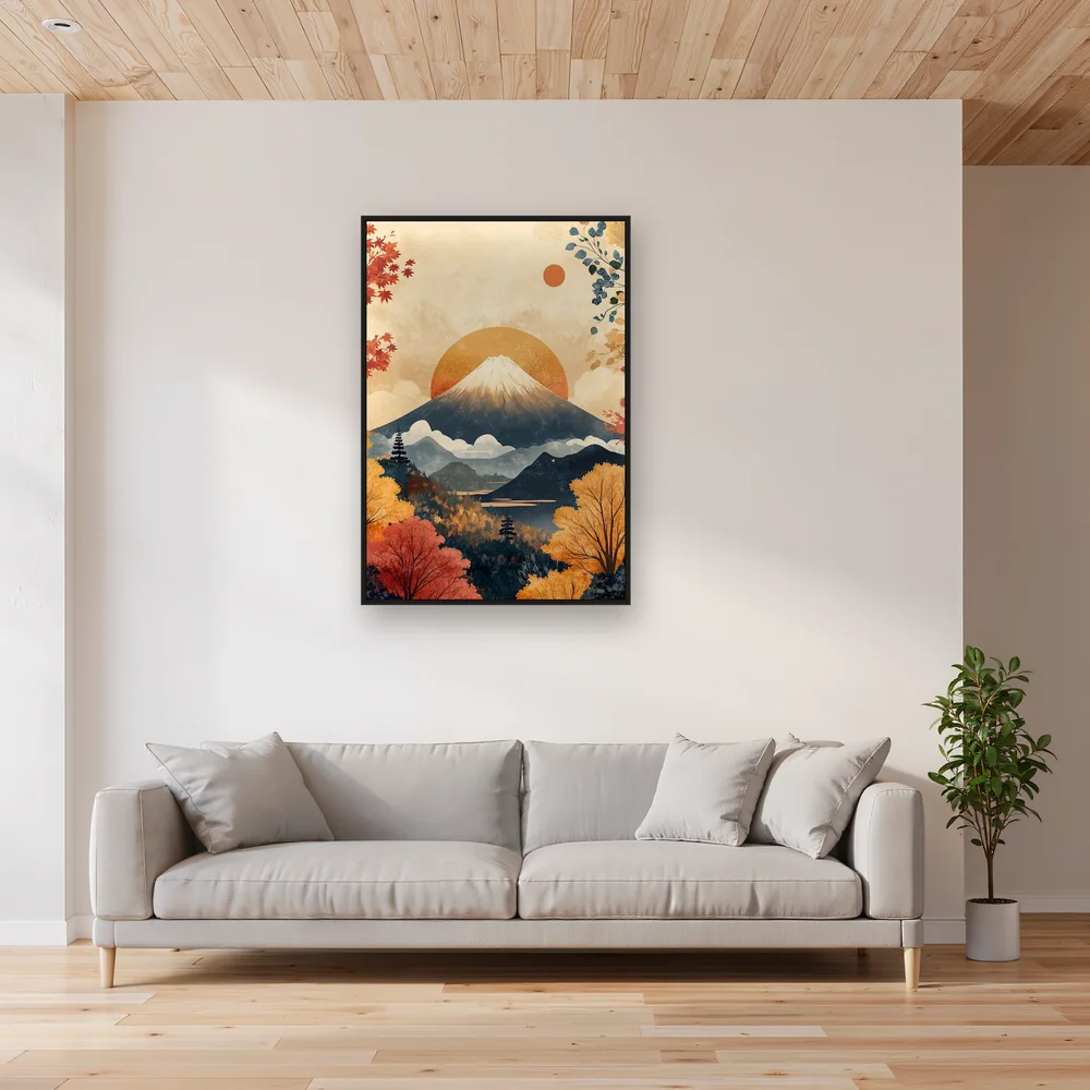 Der Fuji und der leuchtende Herbstwald Diamond Painting – Wohnzimmer