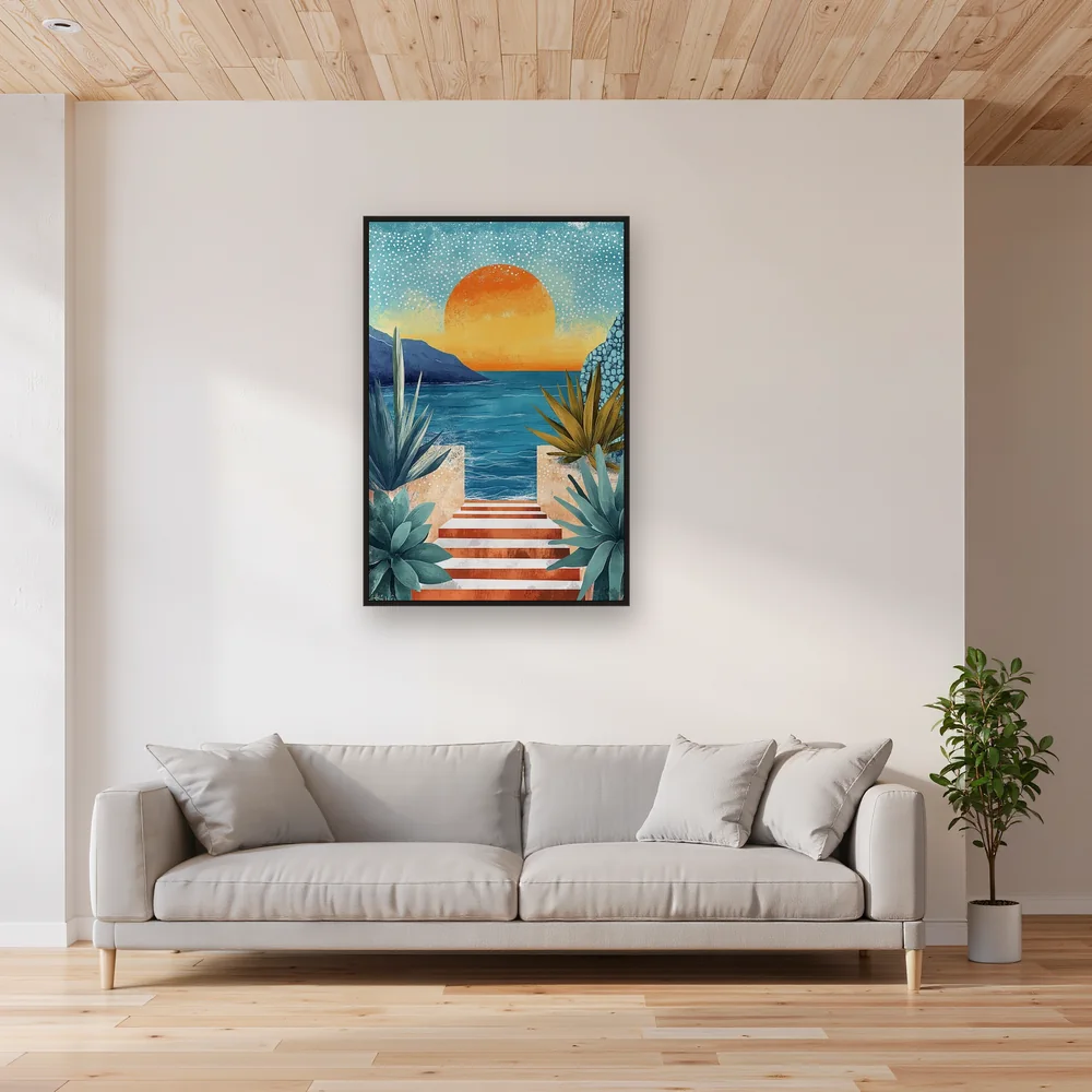 Scalinata di marmo davanti al mare al tramonto Diamond Painting – Soggiorno