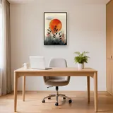 Fijne bladeren onder abstracte oranje zon - Diamond Painting – Kantoor