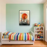 Fijne bladeren onder abstracte oranje zon - Diamond Painting – Kinderkamer