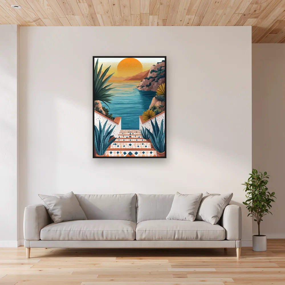 Mittelmeertreppe mit Agaven Diamond Painting – Wohnzimmer