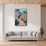 Mittelmeergasse mit Palmen Diamond Painting – Wohnzimmer