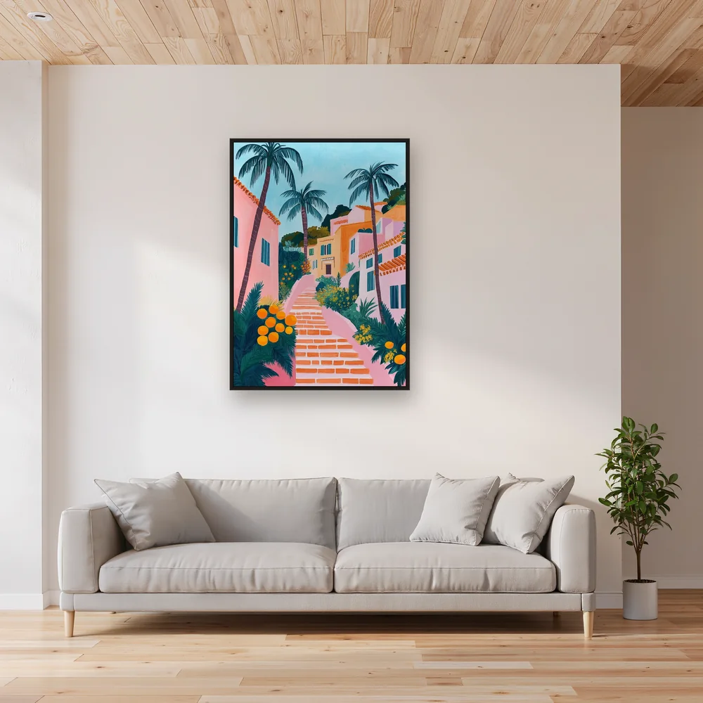 Mittelmeergasse mit Palmen Diamond Painting – Wohnzimmer