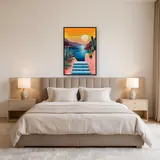 Blaue und weiße Treppe bei Sonnenuntergang Diamond Painting – Schlafzimmer