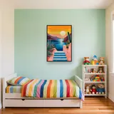 Blaue und weiße Treppe bei Sonnenuntergang Diamond Painting – Kinderzimmer