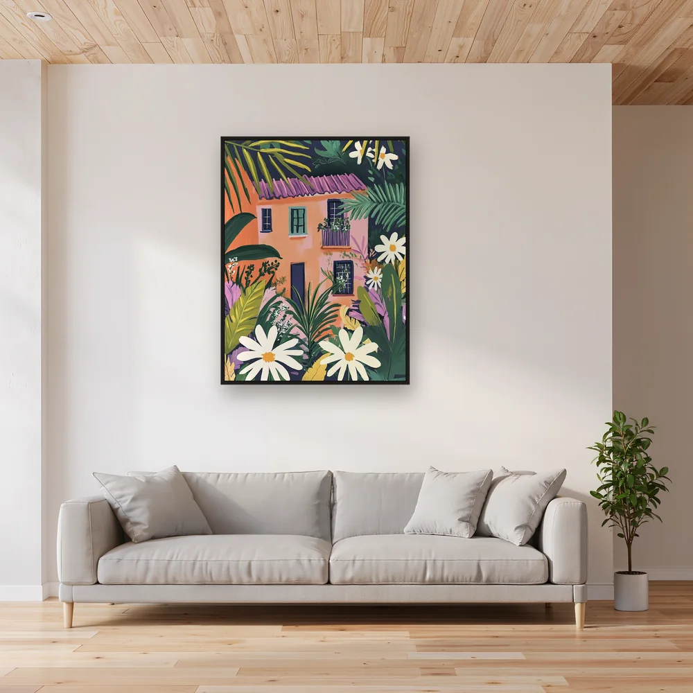 Casa rosa e fogliame tropicale Diamond Painting – Soggiorno