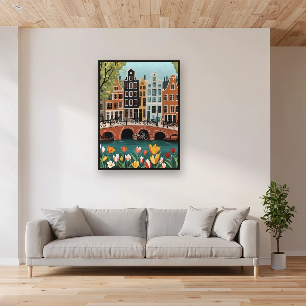 Canali di Amsterdam, biciclette e tulipani Diamond Painting – Soggiorno