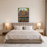 Oranje fiets aan de Amsterdamse grachten Diamond Painting – Slaapkamer