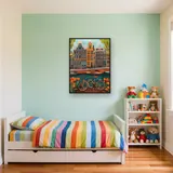 Oranje fiets aan de Amsterdamse grachten Diamond Painting – Kinderkamer