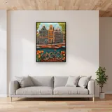 Oranje fiets aan de Amsterdamse grachten Diamond Painting – Woonkamer