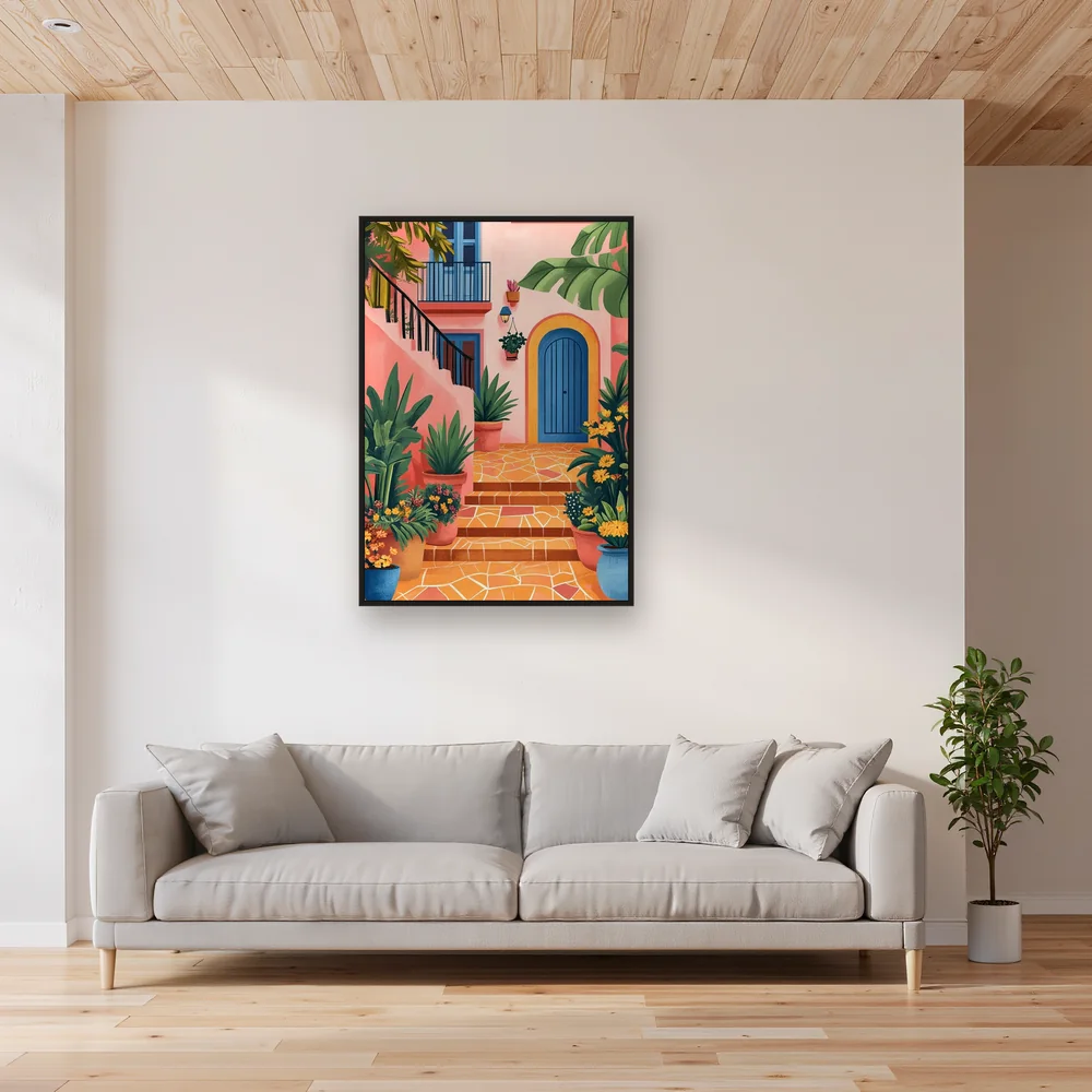Scala Fiorita e Casa Rosa di Grecia Diamond Painting – Soggiorno