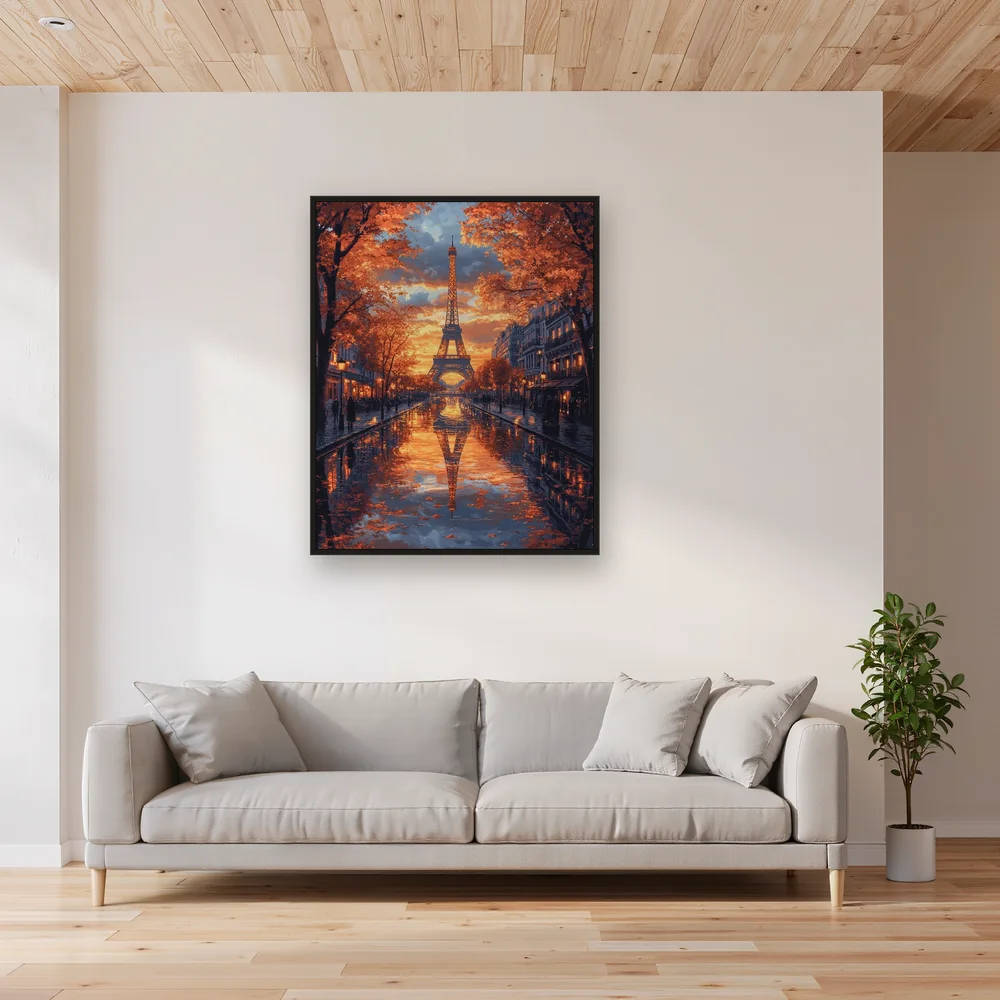 Torre Eiffel sotto la pioggia autunnale al tramonto Diamond Painting – Soggiorno