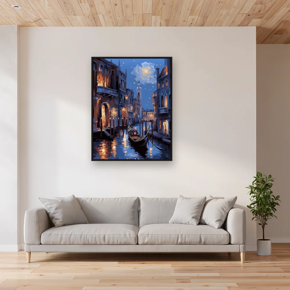 Gondel in Venedig unter dem Vollmond Diamond Painting – Wohnzimmer