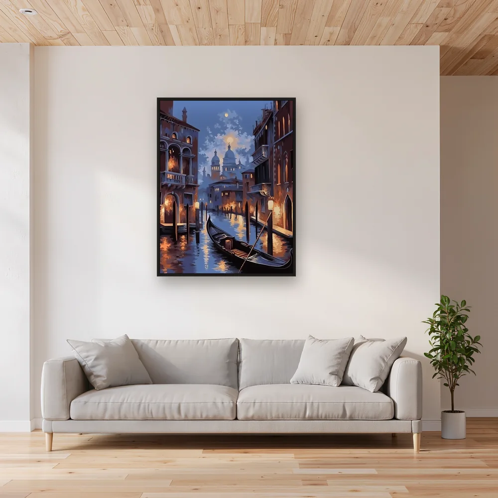 Gondola davanti alla Basilica di Venezia sotto la luna - Diamond Painting – Soggiorno