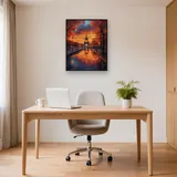 Riflesso della Torre Eiffel sotto il cielo fiammeggiante d'autunno Diamond Painting – Studio