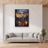 Mongolfiere su un borgo medievale al tramonto - Diamond Painting – Soggiorno