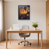 Volo di mongolfiere sopra i tetti di un vecchio villaggio Diamond Painting – Studio