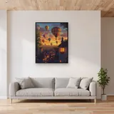 Volo di mongolfiere sopra i tetti di un vecchio villaggio Diamond Painting – Soggiorno