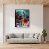 Ponte di Westminster, Big Ben e autobus rosso al crepuscolo - Diamond Painting – Soggiorno