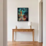 Big Ben illuminato e bus a due piani rosso notte Diamond Painting – Ingresso