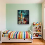 Big Ben illuminato e bus a due piani rosso notte Diamond Painting – Cameretta