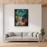 Big Ben illuminato e bus a due piani rosso notte Diamond Painting – Soggiorno