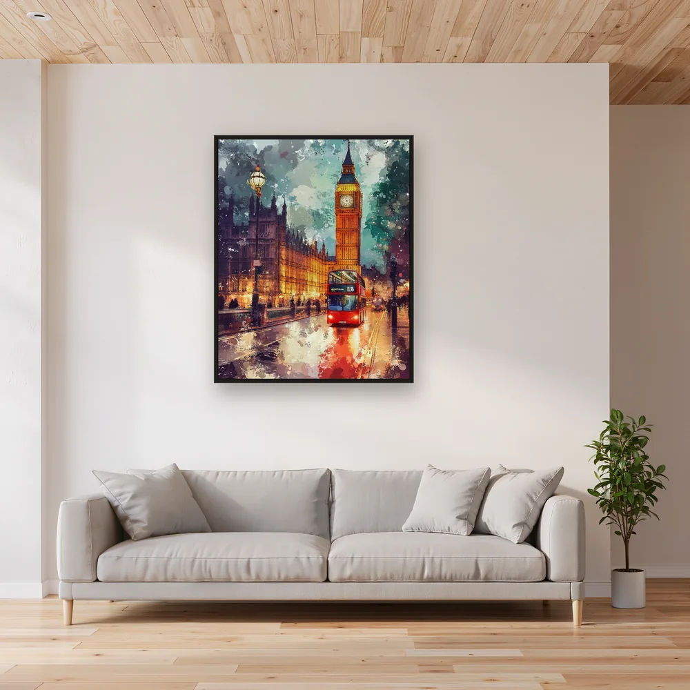Big Ben und roter Bus in London – Diamond Painting – Wohnzimmer