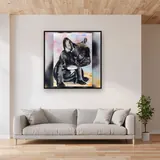 Bouledogue Français Aquarelle – mis en situation dans un salon