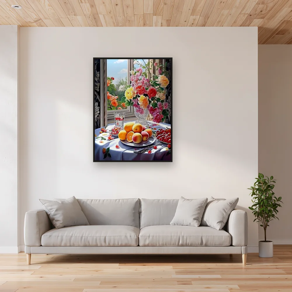Bouquet of Fresh Flowers and Fruits in Diamond Painting – Living room