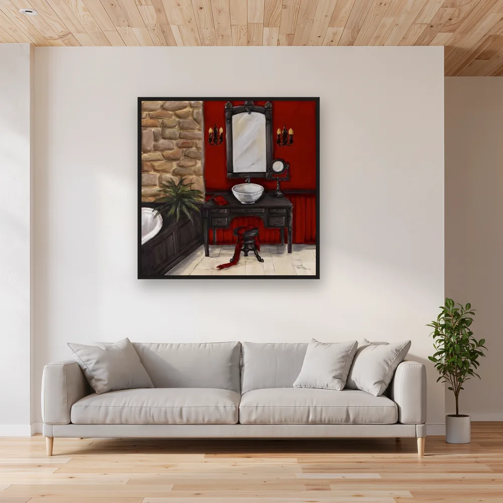 Red and Black Elegance: Luxurious Diamond Painting Bathroom – Living room
